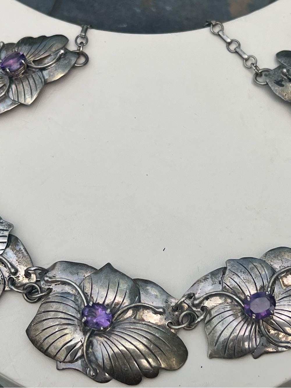 Rare Carol Felley Vintage Southwest Sterling Silver & amathyst flower necklace